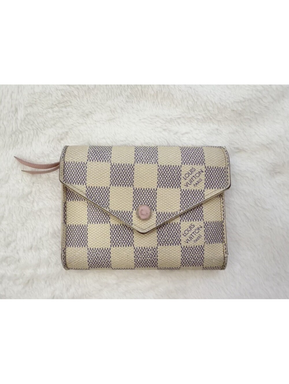 Louis Vuitton Damier Azur Victorine Wallet Rose Ballerine Tri-Fold Authentic